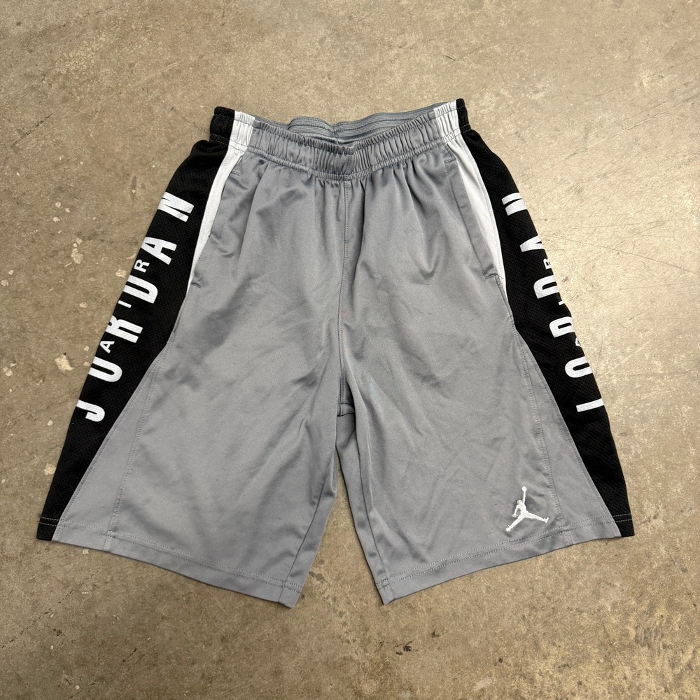 Jordan Boys XL Gray Black Dri-FIT Basketball Shorts Jumpman‎ Logo Mesh Panels
